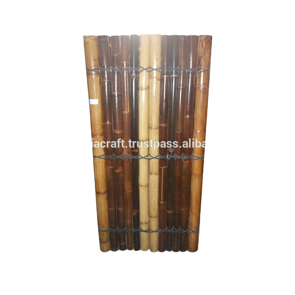 Black Bamboo and Natural bamboo fence with 3 back slats and black coco rope